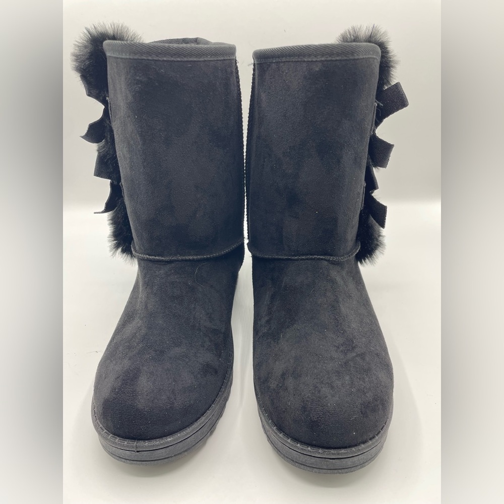 Witwatia Women’s Black Faux Suede Mid Calf, Faux Fur Lined Boots, Size 9